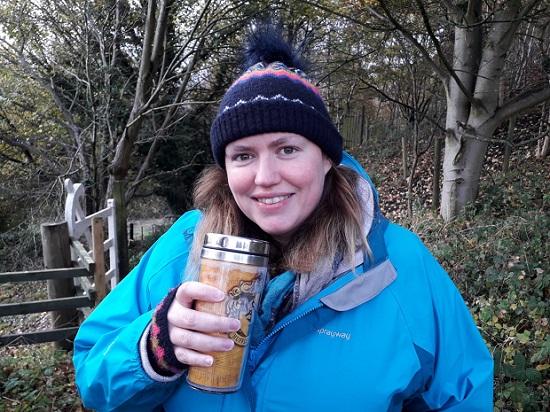 Abi cox with her re usable coffee cup